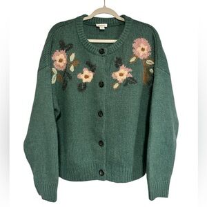 Sundance Teal Cardigan with Floral Embroidery